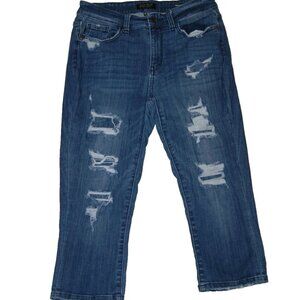 Judy Blue Jeans 9/29 Skinny Fit Capri Los Angeles Distressed Ripped and Tattered